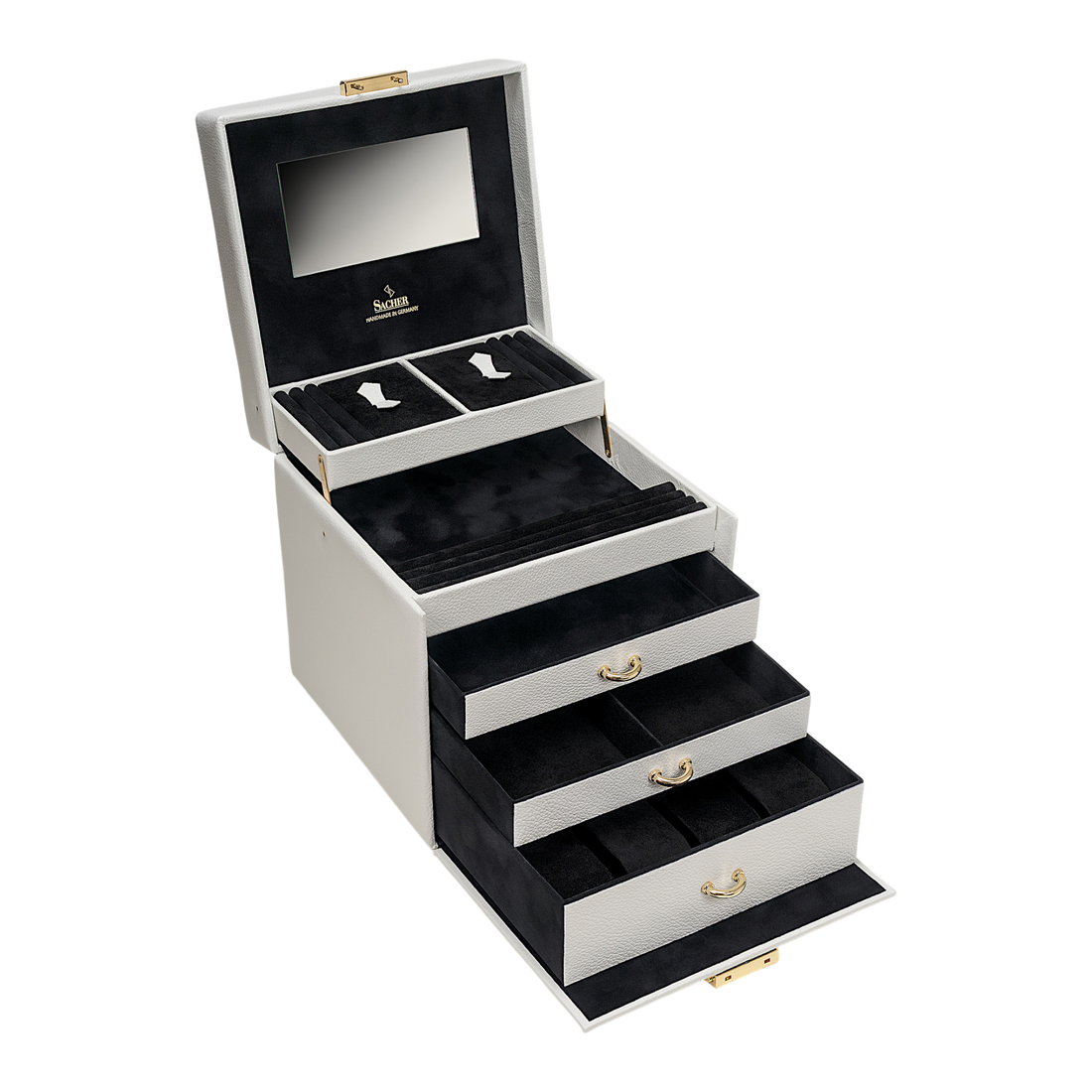 Schmuckkasten Lisa granello / weiß (Vollrindleder)