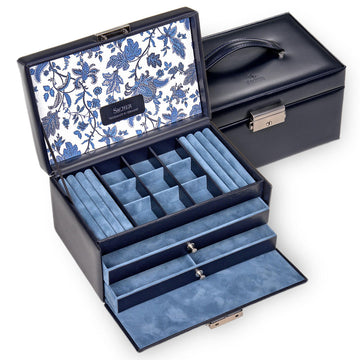 Caixa de jóias Elly florage / azul marinho (couro)