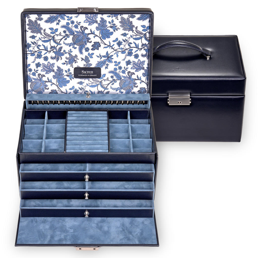 Jewelry box Jasmin florage / navy (leather)