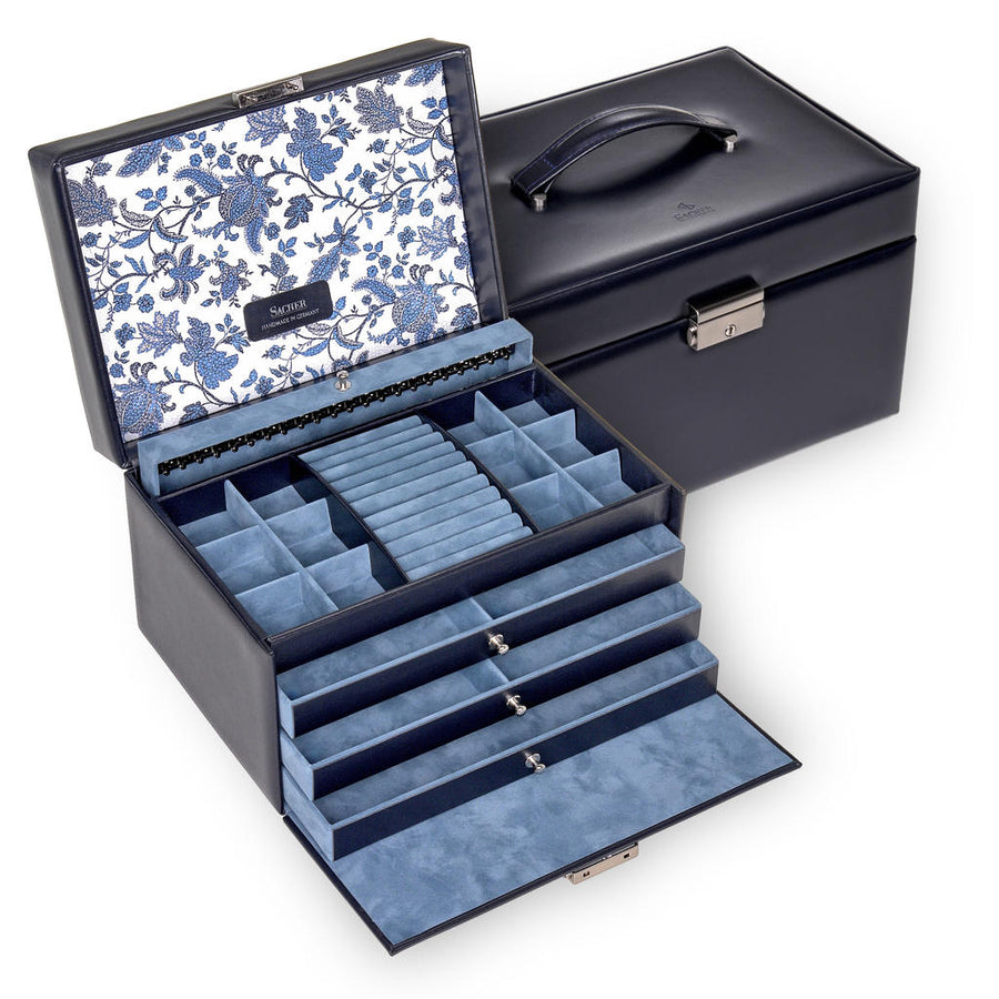 jewellery case Jasmin florage / navy (leather)