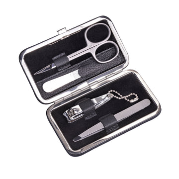 4-piece manicure case Manicure set / black (leather)