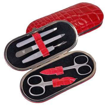 5-piece manicure case Manicure set / red (leather)