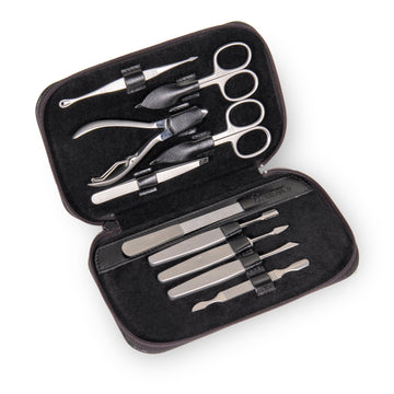 10-piece manicure case Manicure set / black (leather)